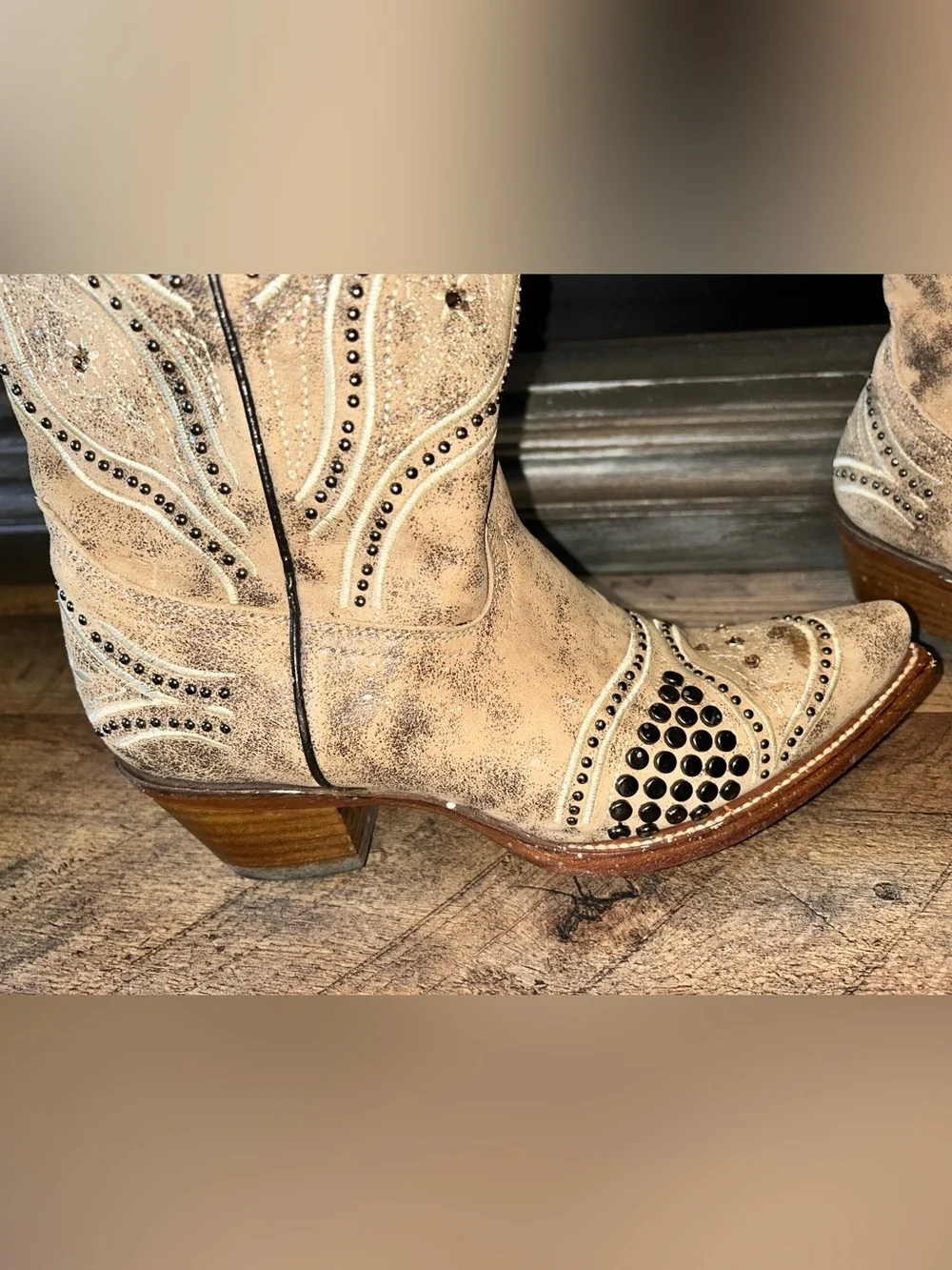 Corral Distressed Tan Leather Studded Western Bootie